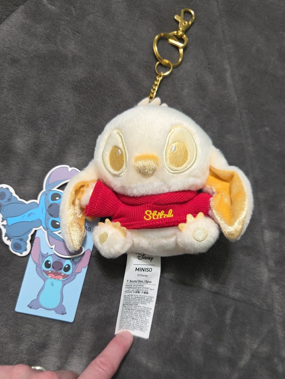 Disney Stitch Plush Keychain - Cream with Red Sweater